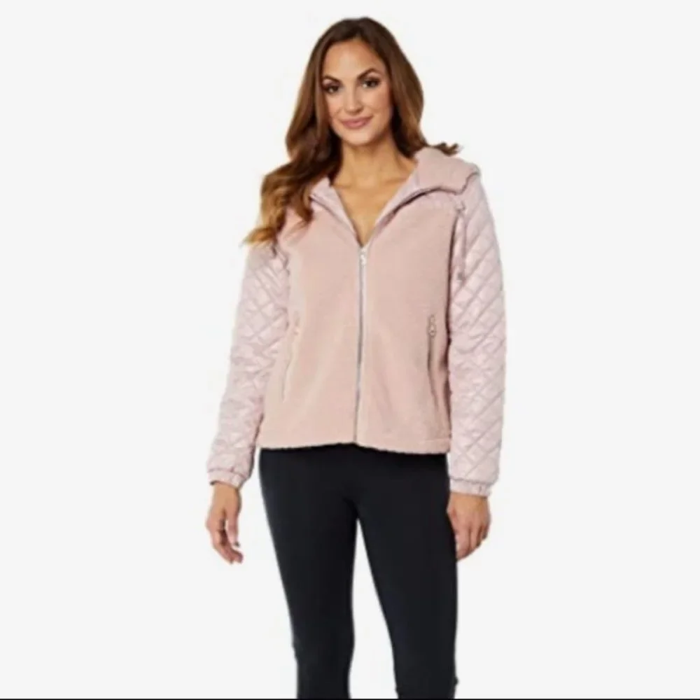 Kate Spade Light Pink Mixed Media Hooded Quilt Coat